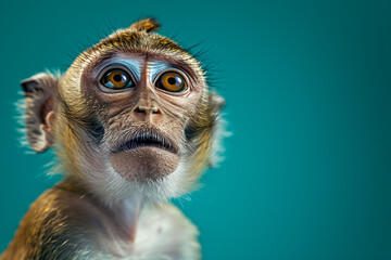 A baby monkey with big eyes and a surprised expression