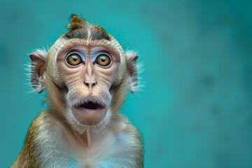 baby monkey with big eyes and a surprised expression - obrazy, fototapety, plakaty