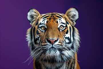 Fototapeta premium A tiger is staring at the camera with its eyes wide open
