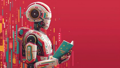 Capture the essence of modern novels through the lens of robotics advancements in a dynamic, tilted angle view Showcase a futuristic blend of storytelling and technology in a digital photorealistic re
