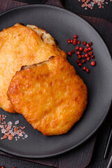 Delicious meat fried with Dijon mustard with salt, spices and herbs