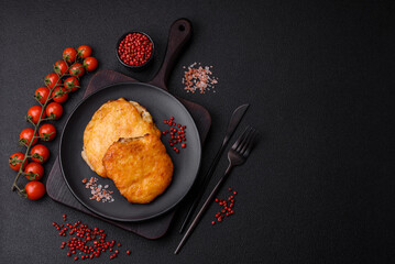 Delicious meat fried with Dijon mustard with salt, spices and herbs