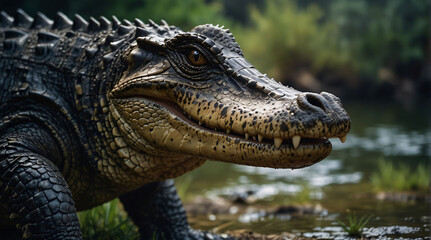 Fototapeta premium American alligator along the river