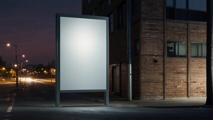 Blank billboard on city street at dusk, urban advertising space. Marketing and promotion concept