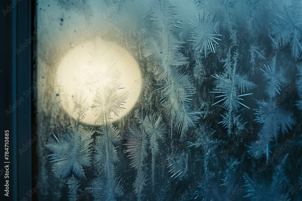 Poster a window with frosted glass and a layer of ice on it