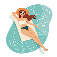 Beautiful woman sunbathing on the sunbed. Vector illustration