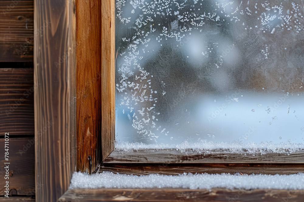 Poster a window with frost on it and a light shining through it