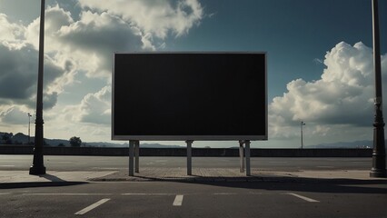 Street billboard mockup with white blank space and dynamic cloud background. Advertisement design.