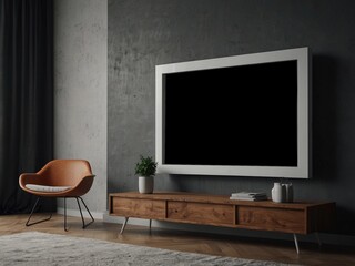 TV mockup background with lcd tv with flat white screen fixed on a wall