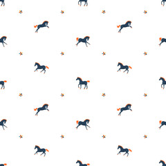 Seamless pattern with cute horses on white background - obrazy, fototapety, plakaty