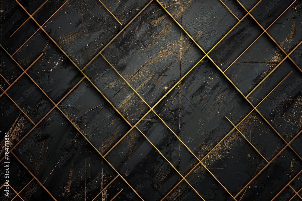 Poster a luxurious wallpaper pattern with a design of golden lines crisscrossing against a black backdrop, 