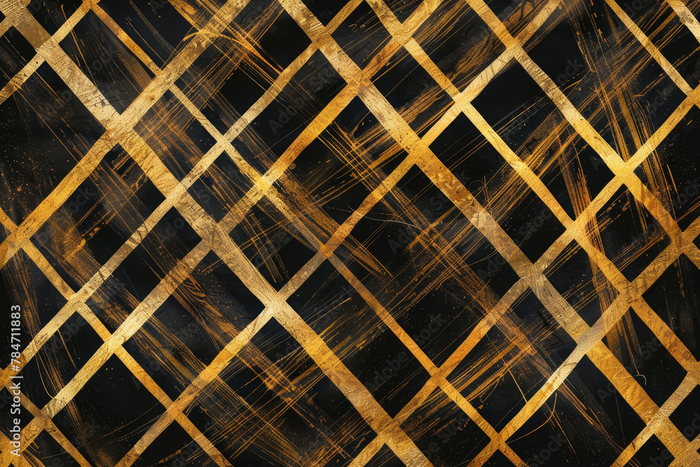 Aufkleber a luxurious wallpaper pattern with a design of golden lines crisscrossing against a black backdrop, 