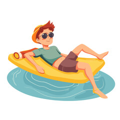 Cute boy on inflatable ring. Vector illustration in cartoon style