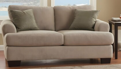 A Cozy Loveseat With Soft Fabric Upholstery And Pl