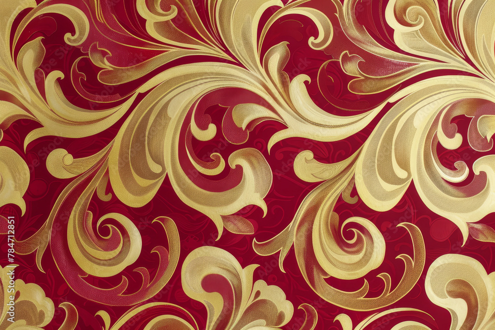 Poster a luxury wallpaper pattern with a swirling design of ruby and gold, creating an abstract motif that 