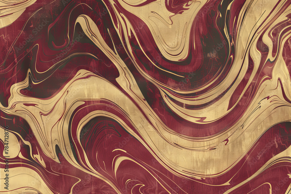 Poster a luxury wallpaper pattern with a swirling design of ruby and gold, creating an abstract motif that 