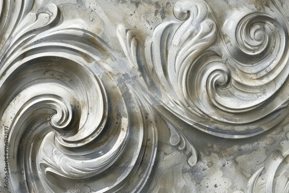 Poster a luxury wallpaper pattern with a swirling design of silver and pearl, creating an abstract motif th