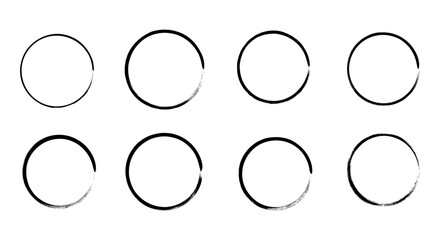 Grunge round shapes. circle brush strokes, hand drawn round circle paint brush. Grunge circle border stroke line vector.