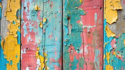 Peeling paint on an old wooden door