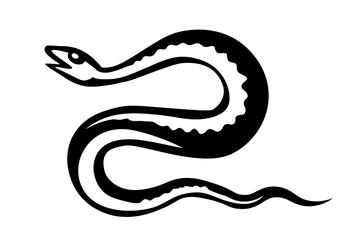 Simple illustration of snake with pattern. Symbol of transformation, healing and wisdom. Cosmic symbol. Symbol, sign, black, icon, silhouette, tattoo.