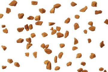 Instant coffee granules pattern, soluble coffee isolated white clipping, top view
