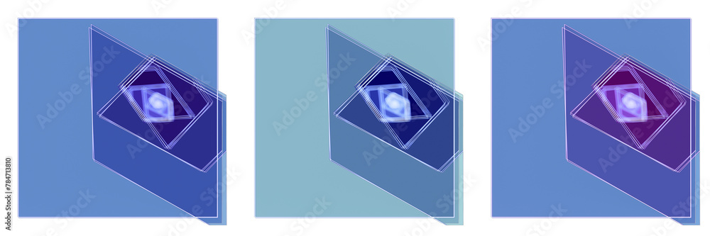 Poster set of repeating geometric shapes in various blue shades on a white background. graphic design eleme