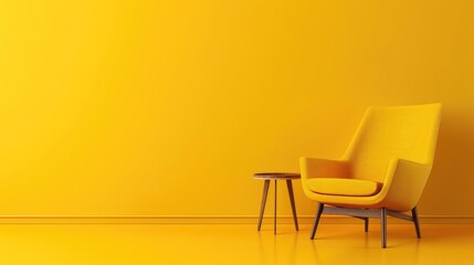 Blank Solid Yellow Background With One Armchair Minimalistic Wallpaper Backdrop