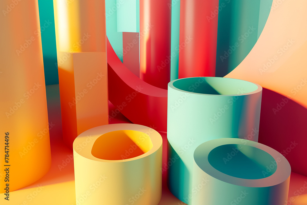 Aufkleber geometric abstraction with a contrasting color scheme. the shapes are tori and cylinders