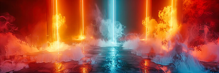 Blue Neon Lights in a Fountain, Offering a Colorful and Vivid Display of Water and Light