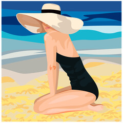 girl in a hat on the beach