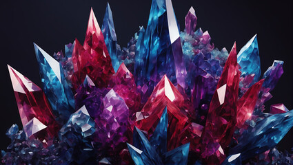 A wallpaper with abstract crystal garden patterns, showcasing crystalline formations and geometric shapes in jewel-toned colors like ruby red, sapphire blue, and amethyst purple ULTRA HD 8K