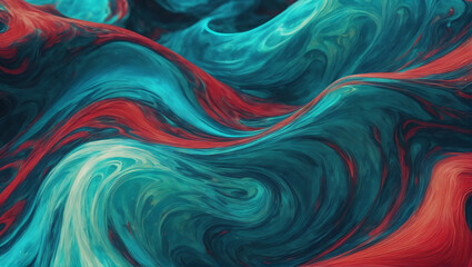 A wallpaper with abstract liquid motion textures, swirling and flowing patterns in vibrant colors, lazure blue, emerald green, and radiant red, evoking the movement of liquid in space ULTRA HD 8K - obrazy, fototapety, plakaty