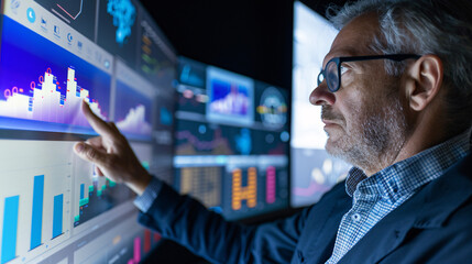 Focused businessman reviewing chart on computer screen