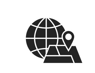 world and map with location pin flat icon. navigation, travel and journey symbol. isolated vector image for tourism design