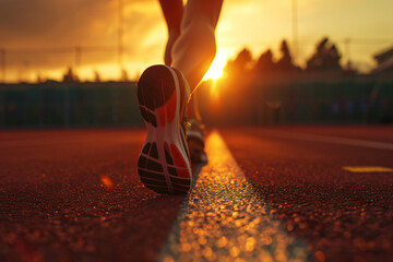 Athletic Runner: Training for Sports Competition at Sunset - Generative AI.