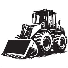Front wheel loader silhouette vector illustration templates solid white background