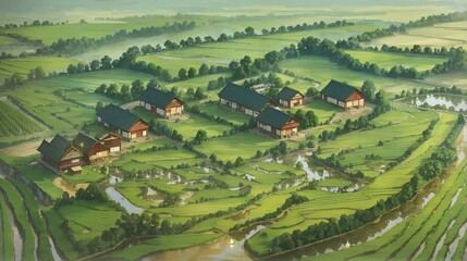 Fototapeta na wymiar Anime scenery countryside 
