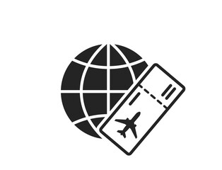 flight ticket and world icon. air travel and journey symbol. isolated vector image for tourism design