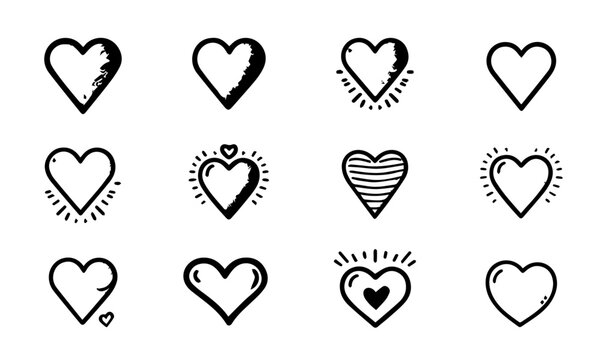 Grunge heart shape. Drawing with a brush in the shape of heart - stock vector. Hand drawn vector hearts.