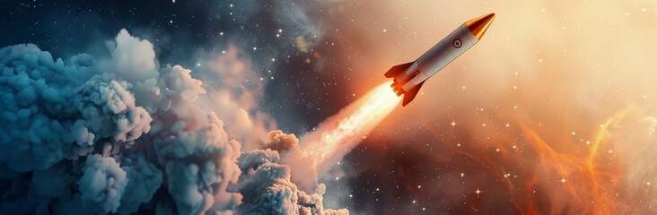 Rocket Launching Into Space - obrazy, fototapety, plakaty