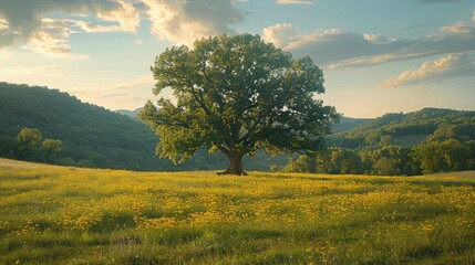 Lone Tree in Field With Mountains in Background