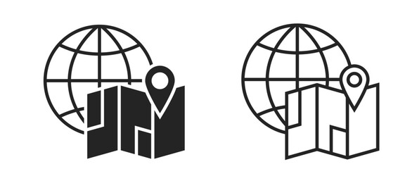 world and map flat and line icons. travel, journey and navigation symbols. isolated vector images for tourism design
