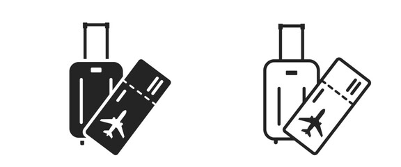 air travel flat and line icons. flight ticket and travel bag. vacation and trip symbols. isolated vector images for tourism design