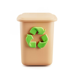 Beige garbage bin with recycling sign, isolated 3d object on white background - 784718476