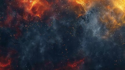 Abstract background inspired by the solar system, with fiery red and yellow hues blending with navy in a rule of thirds composition. Capturing celestial wonders in an artistic way.