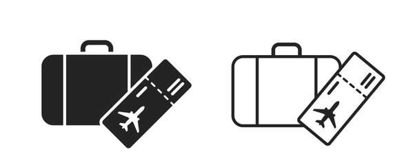 air travel flat and line icons. luggage and flight ticket. vacation and trip symbols. isolated vector images for tourism design - obrazy, fototapety, plakaty