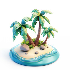 Tropical island with palms, sand and rocks, isolated 3d object on white background - 784718676