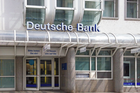 Regensburg, Germany - April 27, 2019: Deutsche bank branch in Regensburg. Deutsche Bank AG is a German global banking and financial services company with its headquarters in Frankfurt
