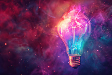 Multicolored Glowing Lightbulb: Symbolic Concept for Creativity and Innovation - Generative AI.
