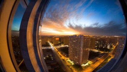 Fototapeta na wymiar Create a nice sunset photo from a high rise building AI Generated